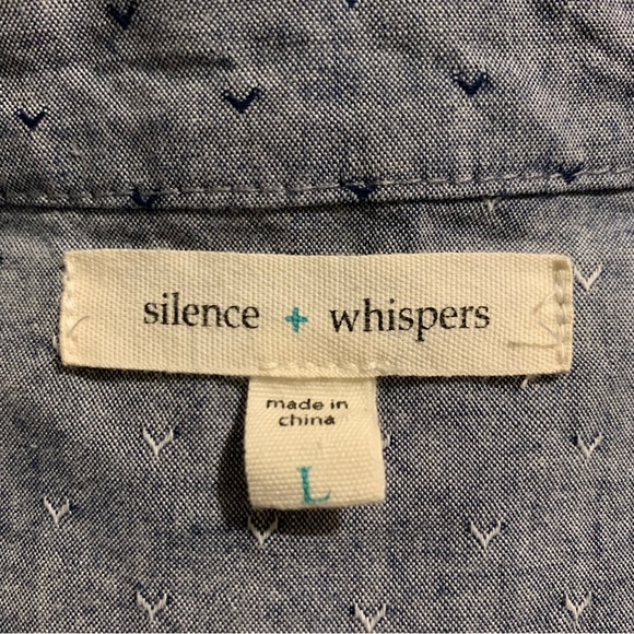 Chambray Patterned Ruffled Prairie Blouse, Size Large - Picture 11 of 12